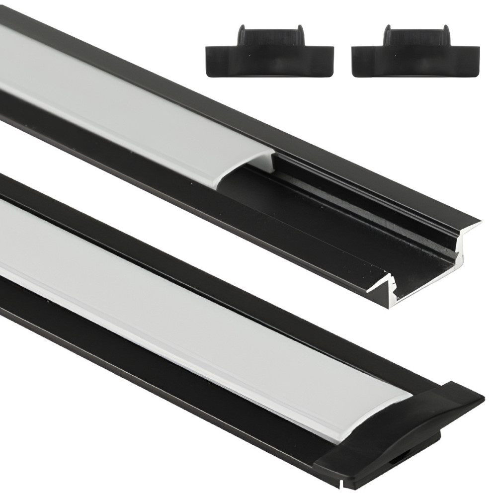ECOLIGHT LED profil zapustený 1m hliníkový, zapustená montáž, čierna + mliečne tienidlo
