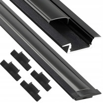 ECOLIGHT Zapustený hliníkový profil pre LED pásiky čierny + čierne krytky a koncovky 2m