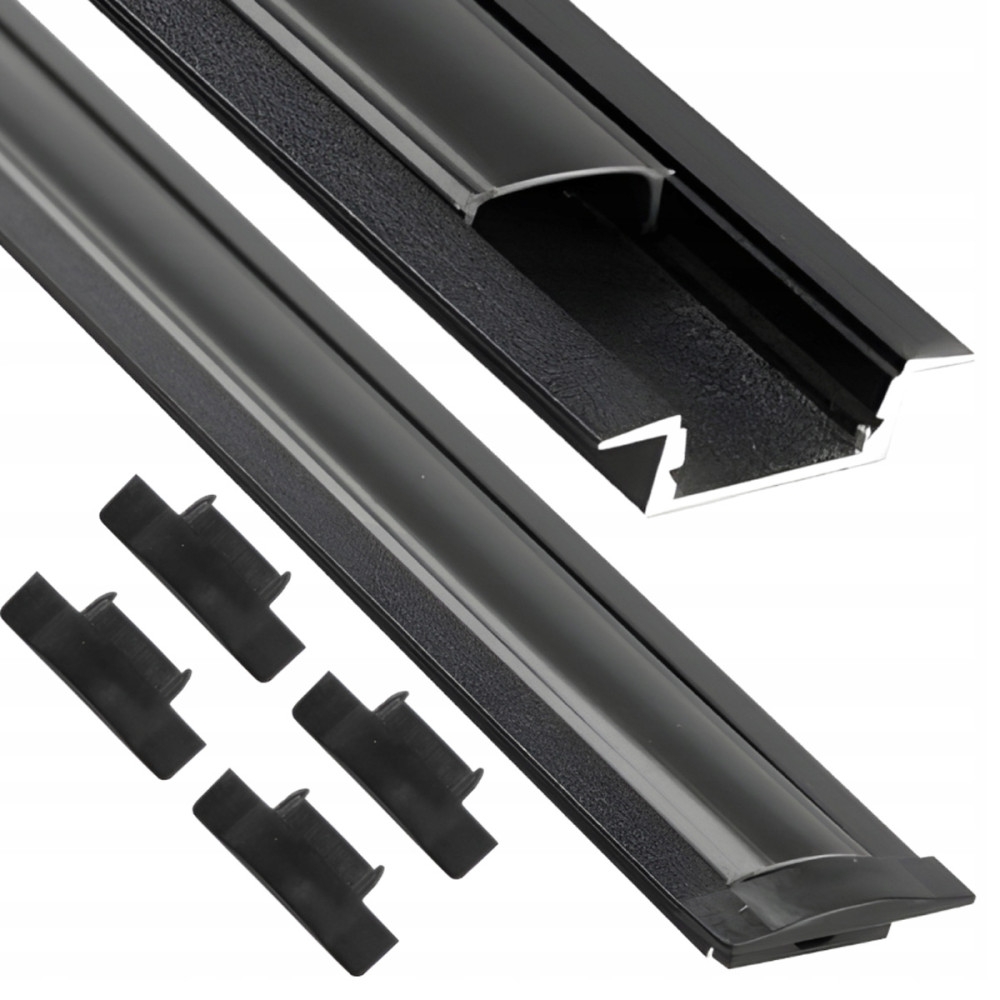 ECOLIGHT Zapustený hliníkový profil pre LED pásiky čierny + čierne krytky a koncovky 2m