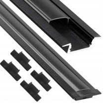 ECOLIGHT Zapustený hliníkový profil pre LED pásiky čierny + čierne krytky a koncovky 2m