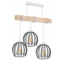 BERGE Drevená biela LED závesná stropná lampa, 3xE27 drôtená guľa