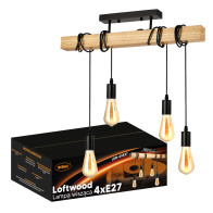 BERGE LED stropná lampa, drevená, nastaviteľná, 4xE27, závesná, vysoká kvalita
