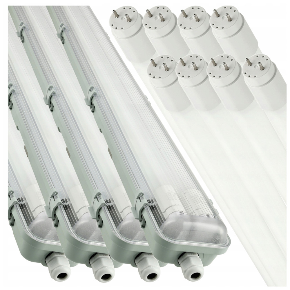 BERGE SADA 4x hermetických LED svietidiel 120 cm + SADA žiariviek s reflektorom
